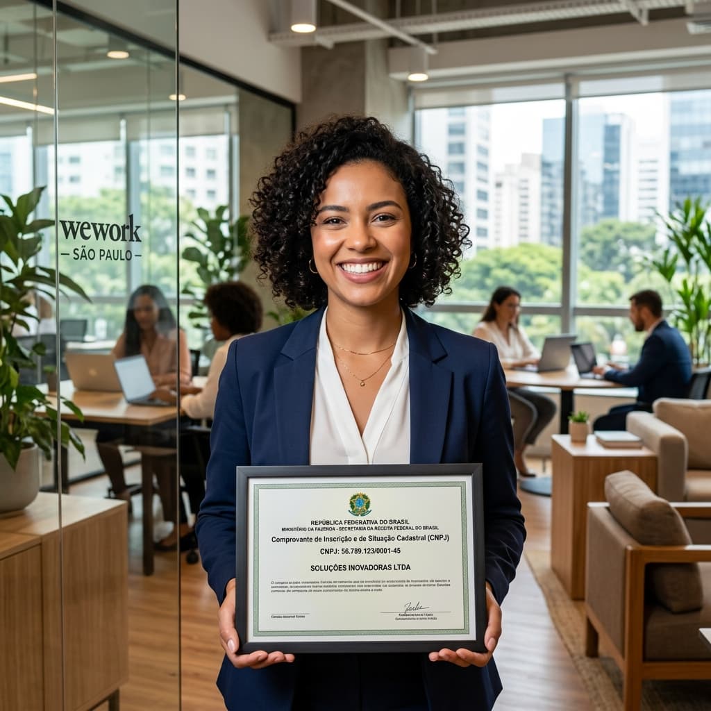 Empreendedor feliz com CNPJ aberto em mãos